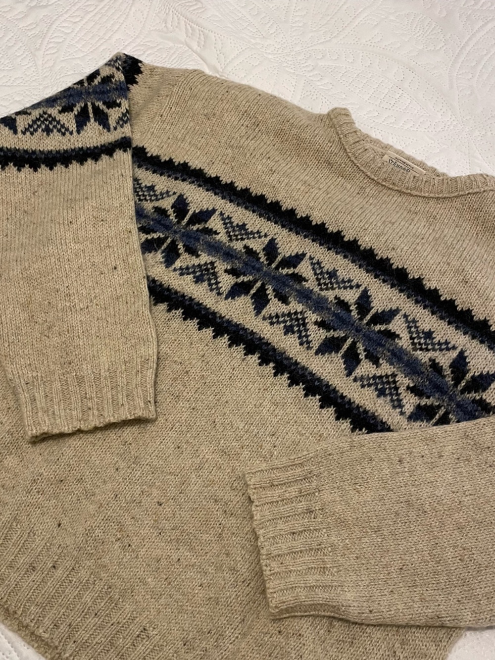 Vintage St. John's Bay Fair Isle-style Crewneck Sweater - Beige & Blue